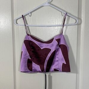 House of Harlow 1960 Tank Top M Purple Brown Cropped Babydoll Festival Smocking